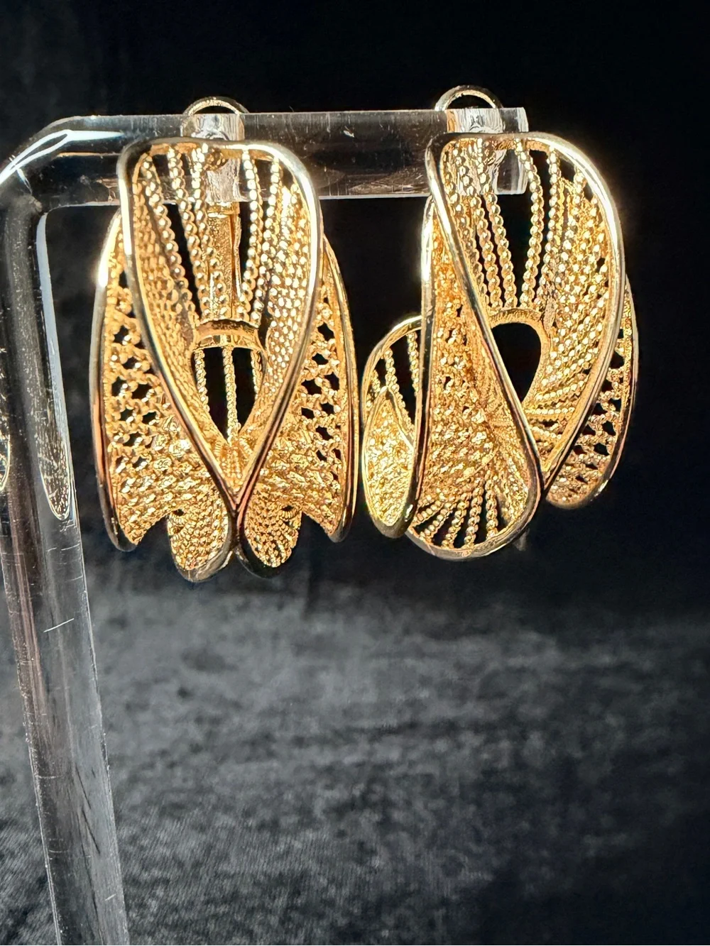 Textured Filigree Ribbon Inspired Swirl Hoop Earrings Elegant Curves Gold Finish